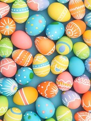 Fototapeta na wymiar Vibrant Easter Egg Array: Festive Background with Painted Springtime Designs