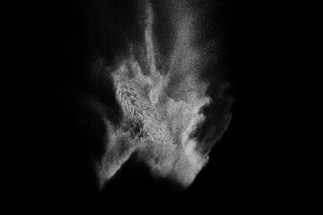 Abstract dust overlay texture. Motion of white particles on black background. Powder explosion.	

