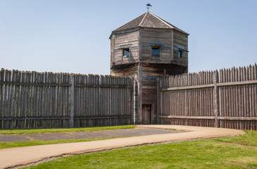 Fototapeta na wymiar The Watch Tower at Fort Vancouver National Historic Site in Washington State