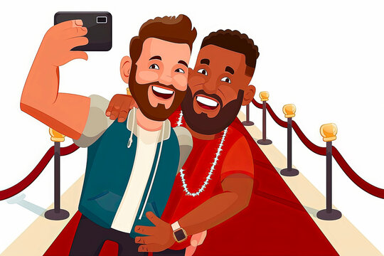 Two men taking a selfie on the red carpet