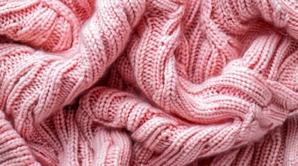 Fototapeta premium Detailed view of a cozy and warm pink knitted blanket, background, wallpaper