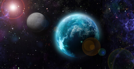 Space illustration of planets and stardust.