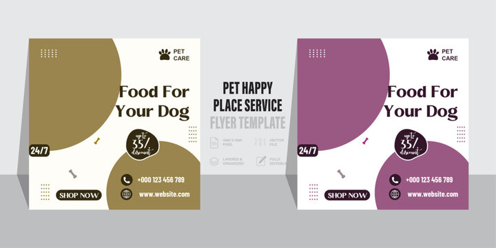 pet care social media post template, Editable modern banner with place for the photo, Pet care and shop square banner template design collection, Usable for social media post, banner, and web ad