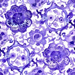 Watercolor Seamless pattern with purple and white
