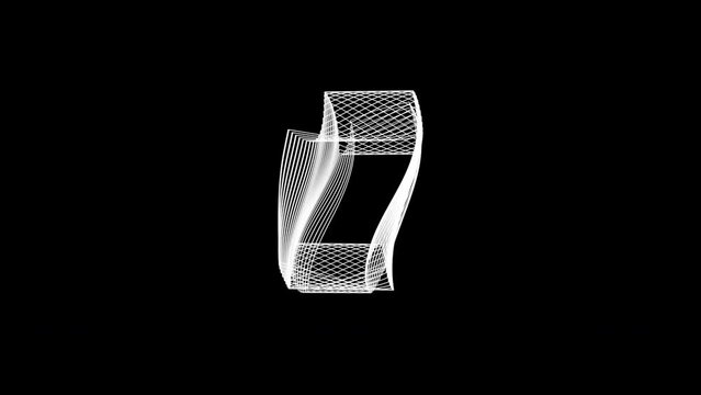 A graphic black white 3D polygon with echo elements. Backlight, rotation. Screensaver