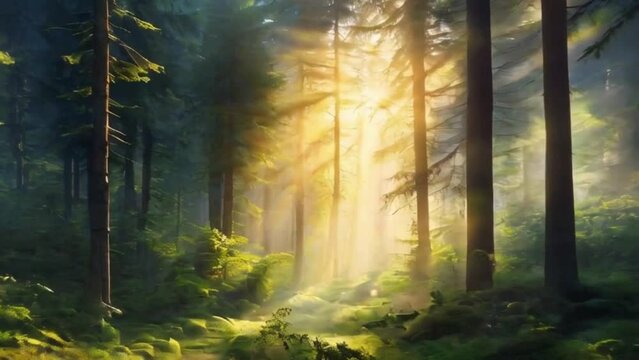 sunrise in the forest  slow motion background video