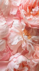 Detailed view of pink peony petals against a white backdrop, showcasing floral beauty, background, wallpaper
