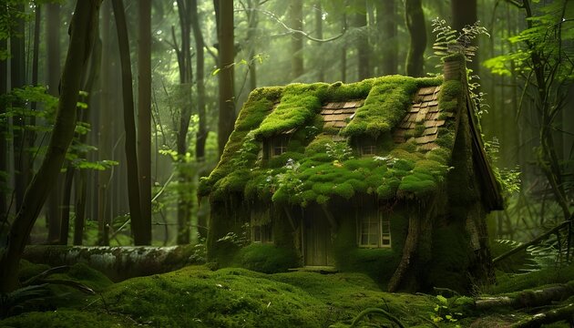 Little house of moss in an enchanted forest