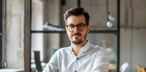 Portrait of handsome Man 30 years old working in office