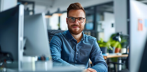 Portrait of handsome Man 30 years old working in office