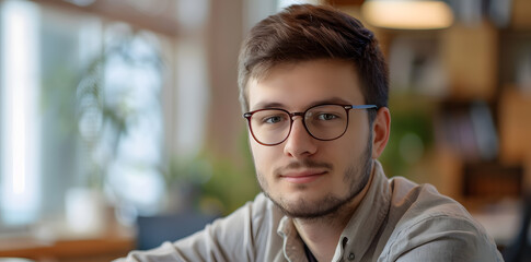 Fototapeta premium Portrait of handsome Man 30 years old working in office