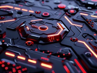Fototapeta na wymiar Intricate Cybernetic Armor Panels with Illuminated Geometric Patterns
