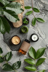 Fototapeta na wymiar Cosmetic branding, packaging and make-up concept - Luxury face cream moisturizer jarle and green leaves background, organic skincare cosmetics product for luxury beauty brand