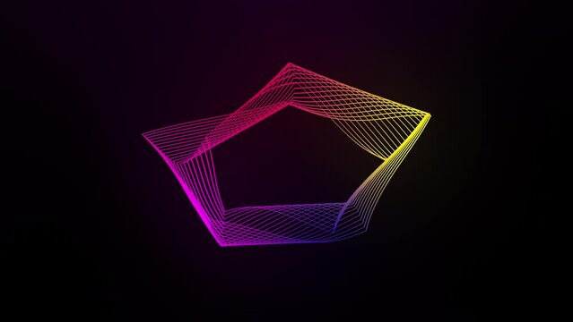 A graphic shining 3D polygon with echo elements. Backlight, Glow, neon, rotation. Screensaver