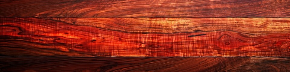 Detailed view of a rich, smooth polished mahogany wooden surface, highlighting its luxurious texture and rich color, background, wallpaper, banner