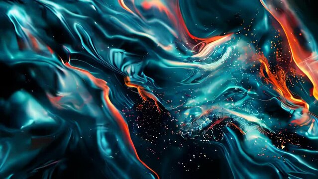 Abstract background of blue and orange flowing liquid.,.
