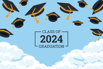 Design for graduation ceremony. Class of 2024. Congratulations graduates design template background
