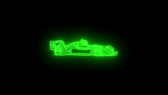 super car racing icon glowing neon green color animation black background