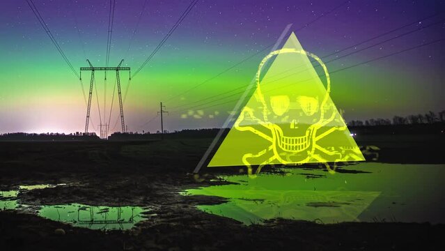 Hazardous product toxic waste pictogram sign Aurora Borealis Northern Lights time lapse