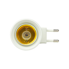 lamp adapter, plug with socket for a light bulb, isolated from the background