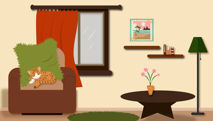 Living room with cat