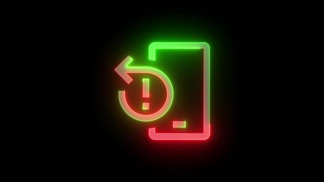Neon reset device icon green red color glowing animation black background