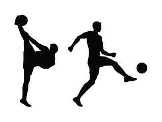 Teqball player. Silhouette of a person playing teqball on a white background. Graphics for designers and for decorating their work. Vector illustration.