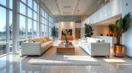 Minimalist Modern Office Interior: An aesthetically pleasing shot of a minimalist and sleek office interior, showcasing contemporary design and functionality.