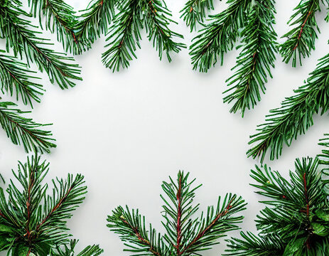 Christmas Frame Background with Fir Branches Top View Image