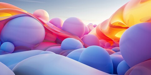 A multitude of balloons floating upwards in the sky, displaying various colors and textures - obrazy, fototapety, plakaty