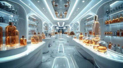 Fancy perfumery, design, huge shop, glamour. Generative AI. - obrazy, fototapety, plakaty