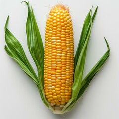 corn on the cob isolated on white background with shadow. Corn vegetable top view isolated. Corn flat lay