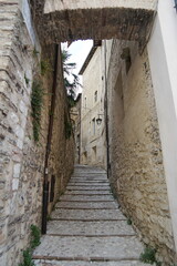 Staircase in the historic center of Spoleto, Italy