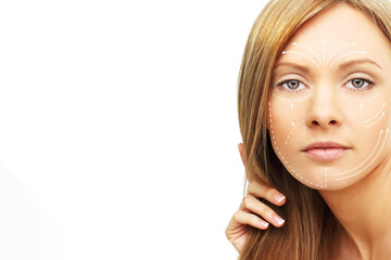 Glamorous fashion model face close up. Medicine, facial treatment, massage and plastic surgery concept - 769475975