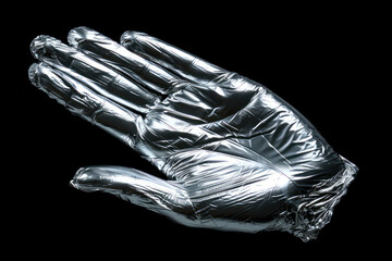 Naklejka premium Aluminum Foil Handprint Photography, Abstract Textured Fingerprint