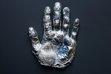 Naklejka premium Handprint on Aluminum Foil., Abstract Textured Fingerprint