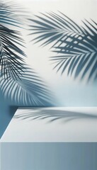 Tropical Shadows Palm Fronds on Blue Wall