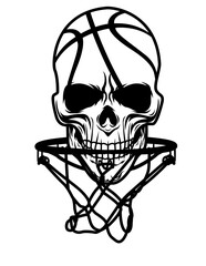 Basketball Skull | Skull in Basketball Ring | Skeleton Head | Indoor Court Game | Sports Ring | Skull Head | Basketball Team | Original Illustration | Vector and Clipart | Cutfile and Stencil