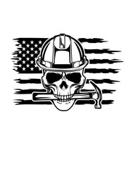 US Skull Carpenter | Dead Carpenter | Carpentry Tools | Skull Head Biting Hammer | Hammer | Skull Head | Carpentry | Original Illustration | Vector and Clipart | Cutfile and Stencil