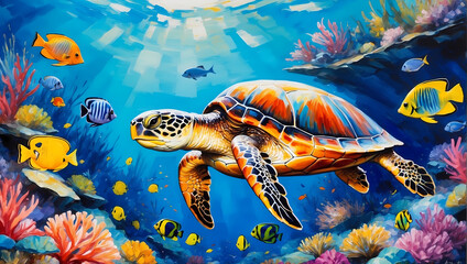 3D Underwater fishes living room wallpaper, 3d illustration for wall decoration High quality wall art.