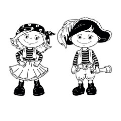 Vector illustration of cute pirates boy and girl.