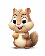 Naklejka premium Cheerful chipmunk munching on acorns, cute, cartoon