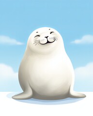 Chunky seal basking in the sun, cute, cartoon