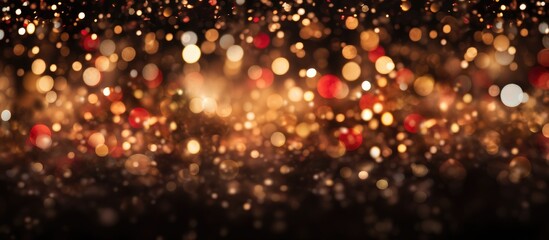 A mesmerizing macro photography of blurry Christmas lights creating a circle of illumination in the darkness of midnight, shining brightly on the black background