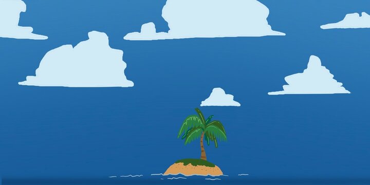 the tropical island of flat style  island in the ocean with palm trees 
