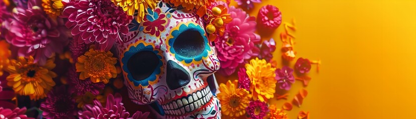 Floral Sugar Skull for Day of the Dead Celebration - obrazy, fototapety, plakaty