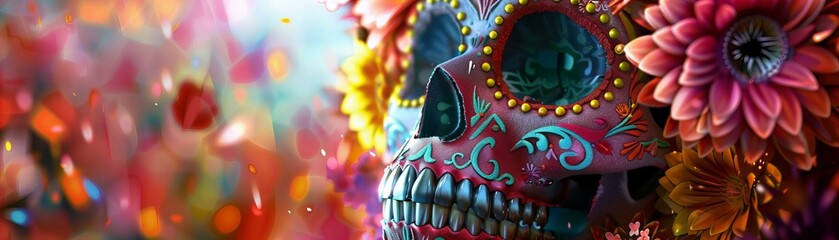 Floral Sugar Skull for Day of the Dead Celebration - obrazy, fototapety, plakaty