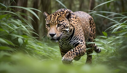 A Jaguar With Its Sleek Body Gliding Through The U