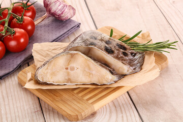 Raw wolffish steak for cooking