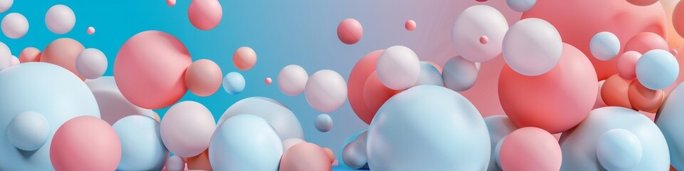 Naklejka na ściany i meble Pink, white, and blue bubbles blending in a soft gradient, creating a playful and whimsical abstract painting, background, wallpaper, banner